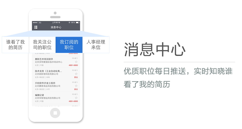 優(yōu)質(zhì)職位每日推送，實(shí)時(shí)知曉誰(shuí)看了我的簡(jiǎn)歷